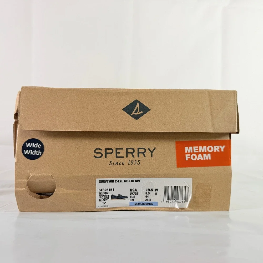 Sperry Surveyor 2-Eye MS LTH NVY Men's Size 10.5 W Navy Boat Shoes New